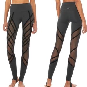 Alo High Waisted Wrap Wrapped Stirrup Leggings Gray Black Sz Large Pilates Yoga